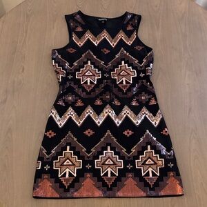 Express Black and Brown Geometric Mini Dress